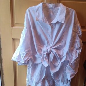 Tie-Front White Button-Up Shirt